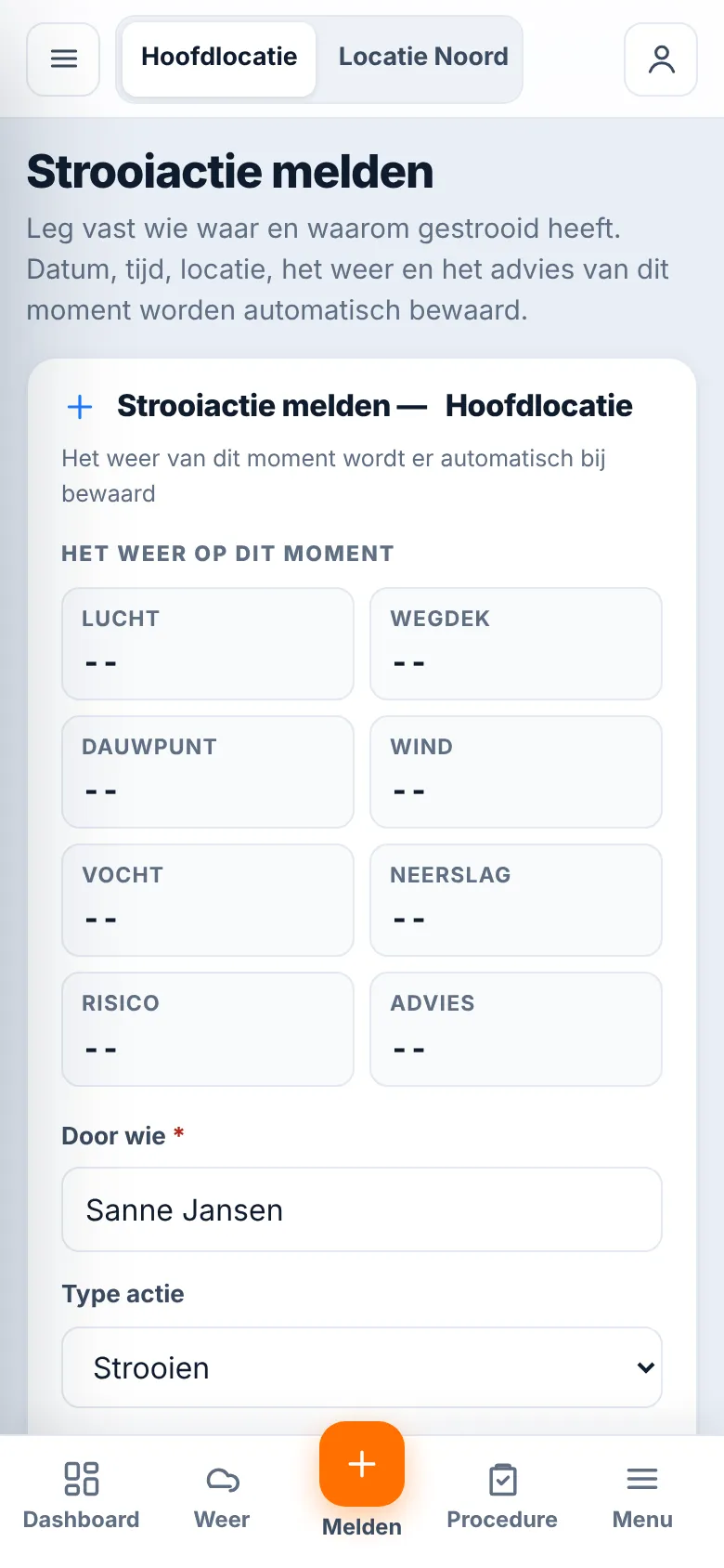 Formulier strooiactie melden op een telefoon